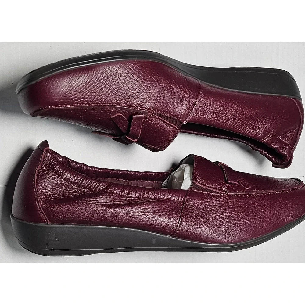 Vitaform Plum Red Leather Loafer Flats Bow Comfort Shoes Womens‎ EU 42/US 12